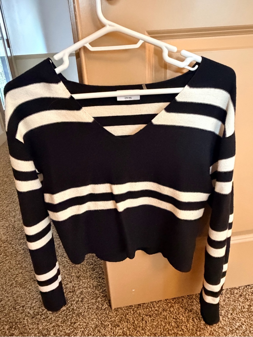 LNA Black & White Striped V-Neck Sweater